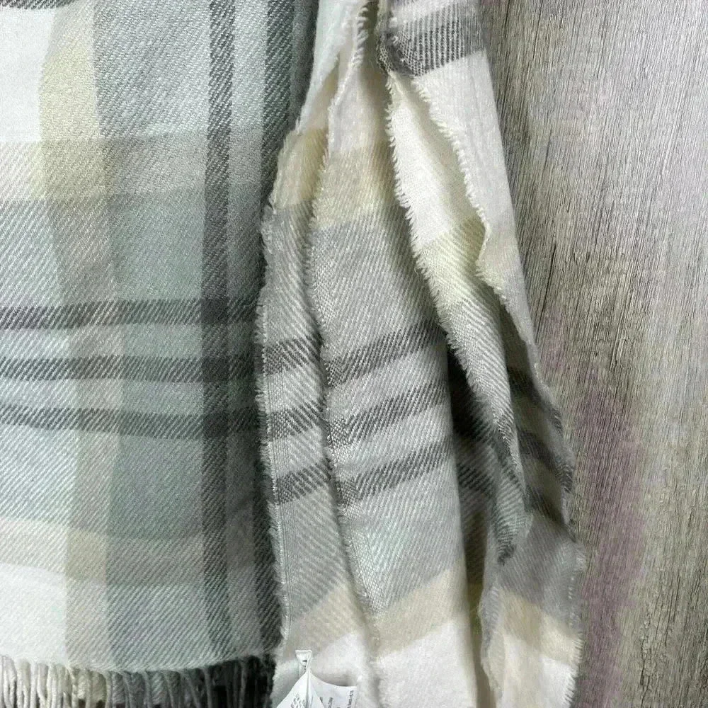 Pottery Barn Blanket Throw Fringe Plaid Square 50
